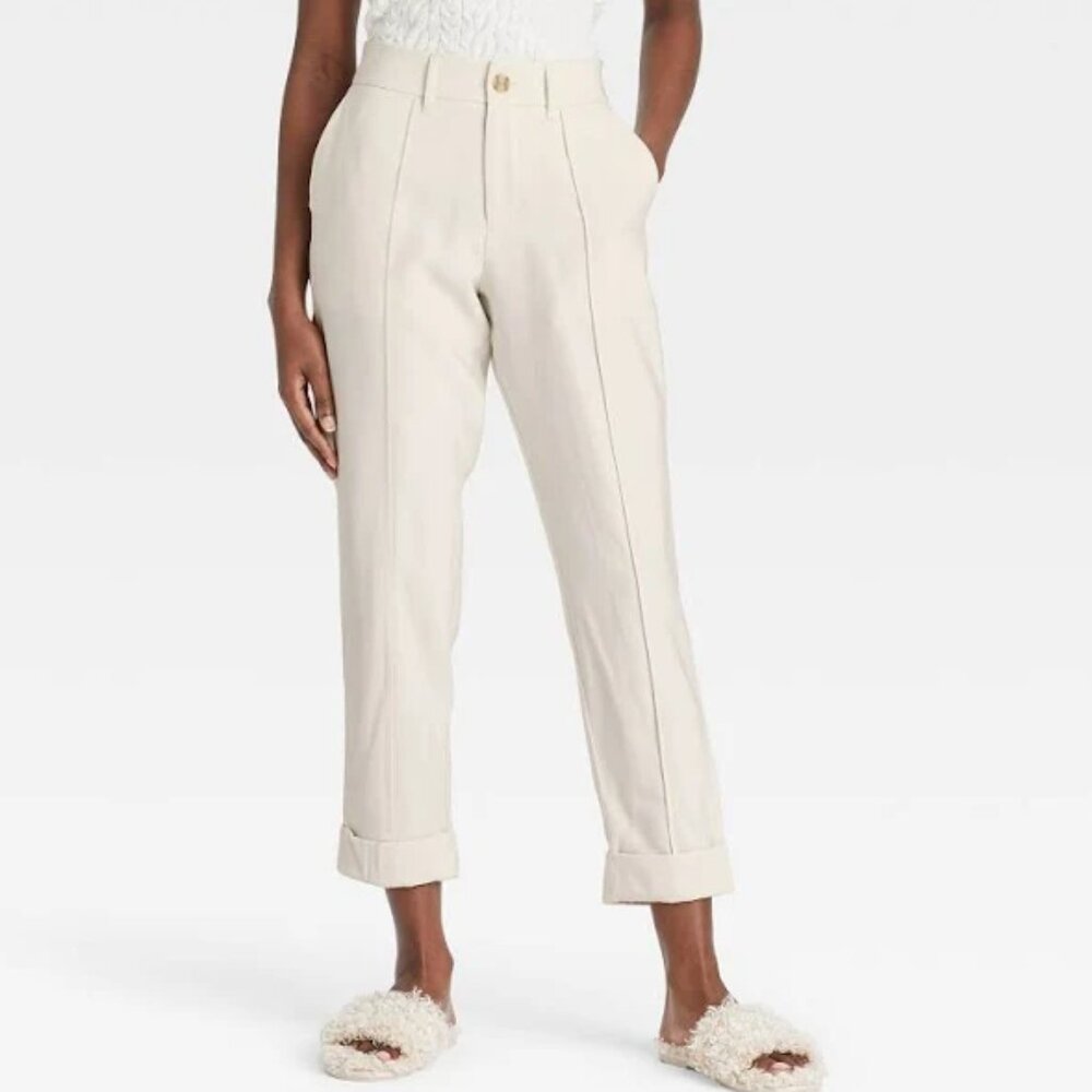 Women's High-Rise Slim Straight Ankle Pants, Cream, Size 6 by A New Day